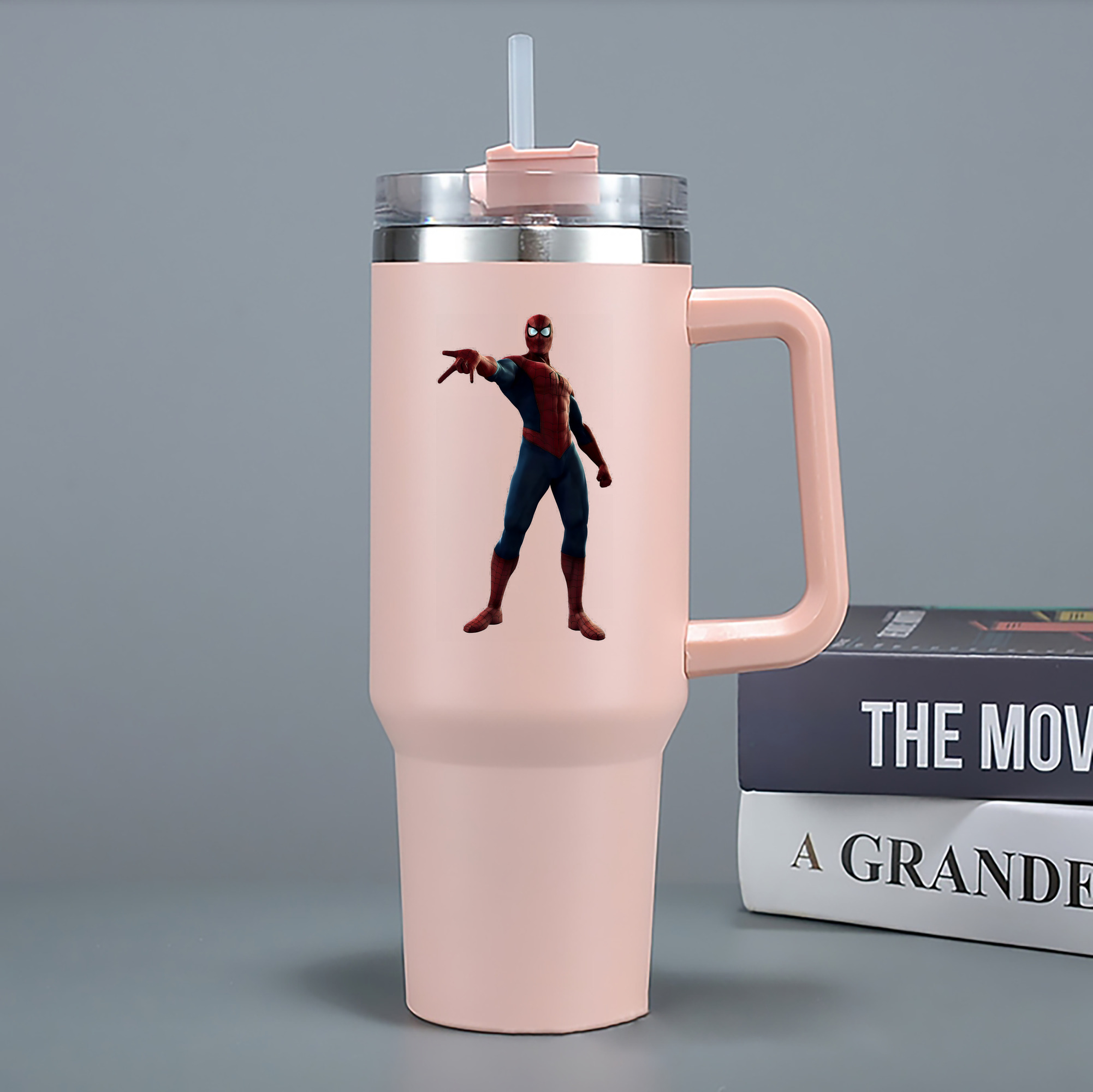 （画像用） Spider Man スパイダーマン 1200mL車用タンブラー - クリスタルステッカー（プラスチックストロー付き）